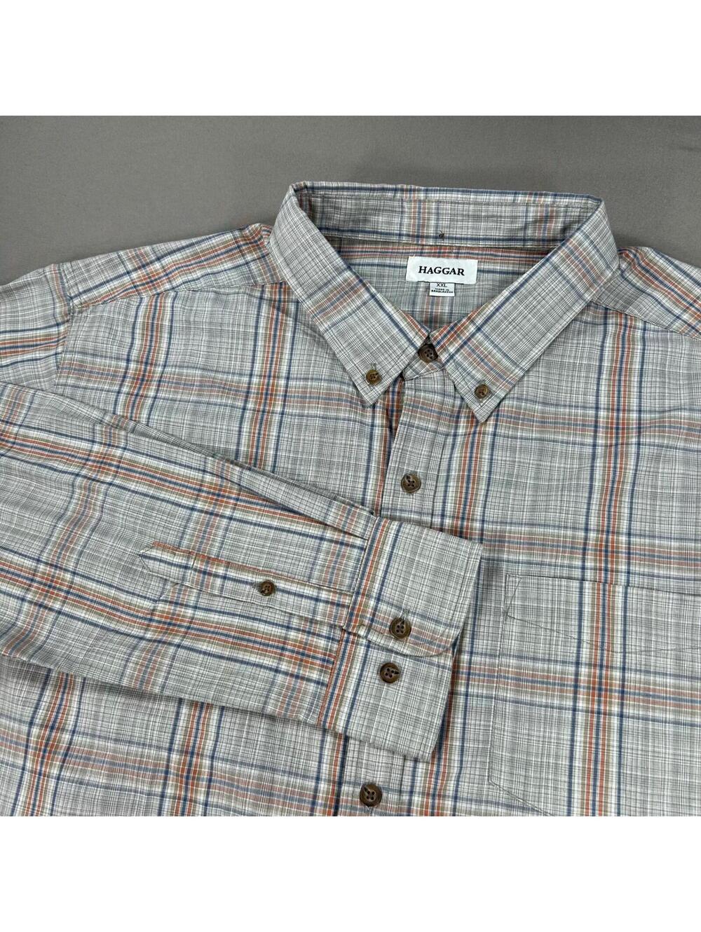 Haggar Classic Fit Gray Plaid Dress Shirt Mens XXL